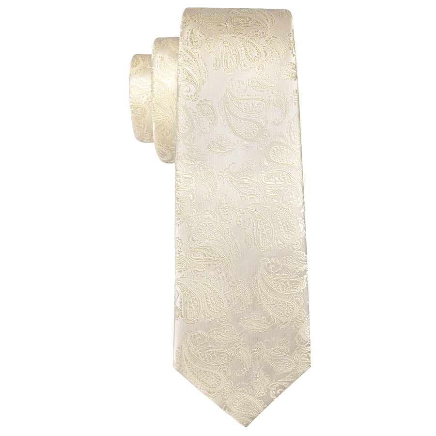 Ivory Paisley XL Tie, Pocket Square and Cufflinks tie sets    - Sophisticated Gentlemen