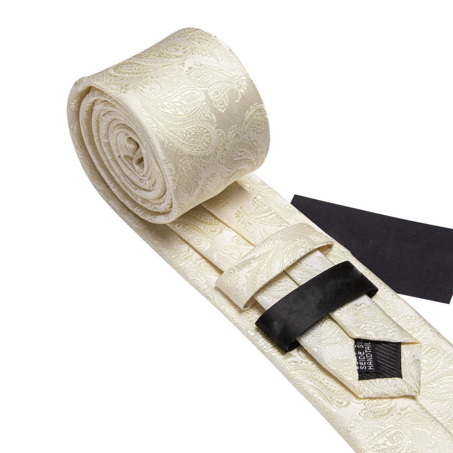 Ivory Paisley XL Tie, Pocket Square and Cufflinks tie sets    - Sophisticated Gentlemen