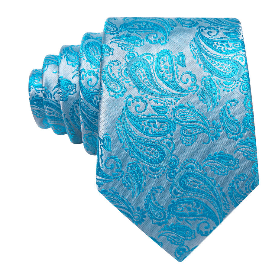 Sky Blue Paisley XL Tie, Pocket Square and Cufflinks tie sets    - Sophisticated Gentlemen