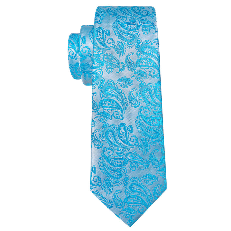 Sky Blue Paisley XL Tie, Pocket Square and Cufflinks tie sets    - Sophisticated Gentlemen