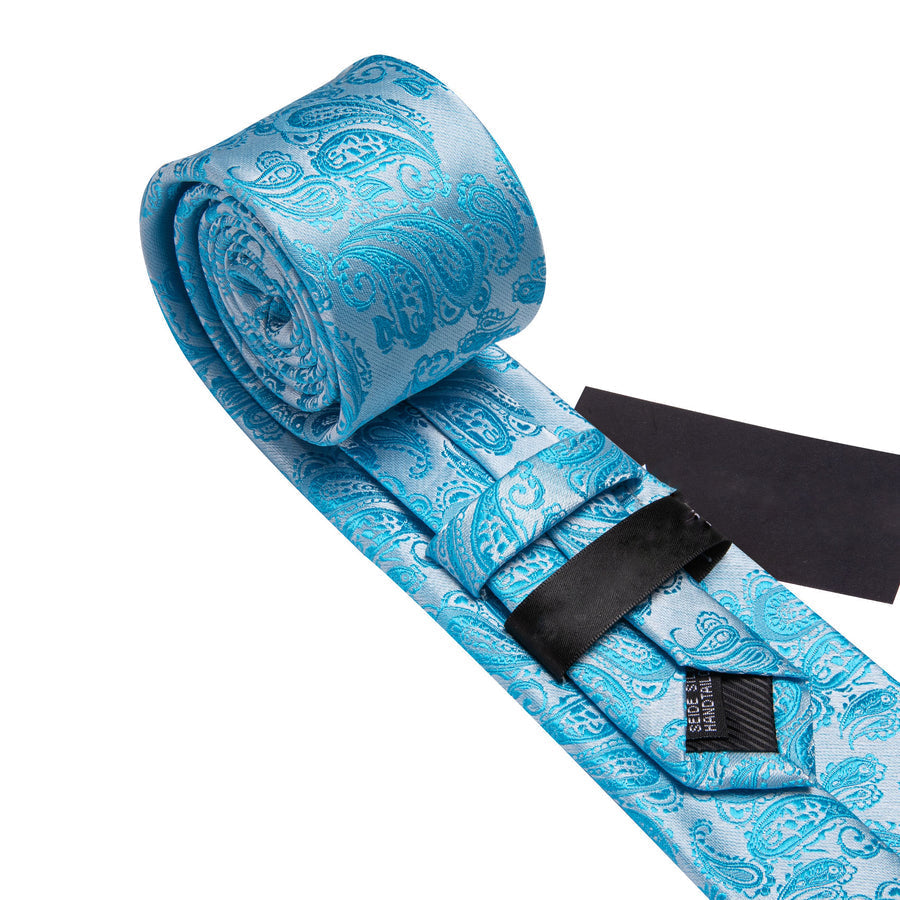 Sky Blue Paisley XL Tie, Pocket Square and Cufflinks tie sets    - Sophisticated Gentlemen