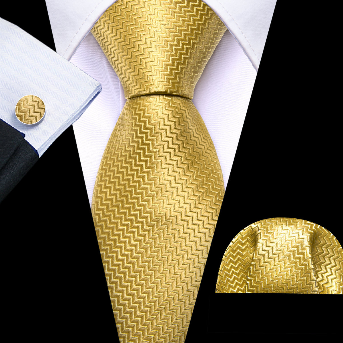 Golden Blocks Tie, Pocket Square and Cufflinks tie sets    - Sophisticated Gentlemen