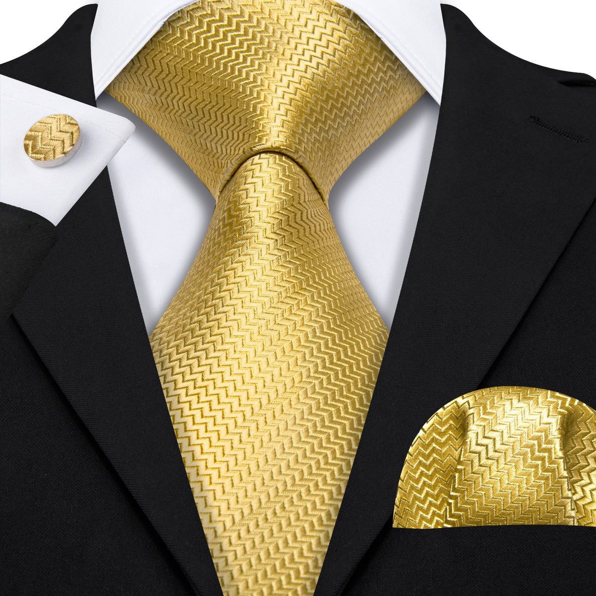Golden Blocks Tie, Pocket Square and Cufflinks tie sets    - Sophisticated Gentlemen