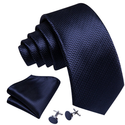 Navy Blue Silk XL Tie, Pocket Square and Cufflinks tie sets    - Sophisticated Gentlemen