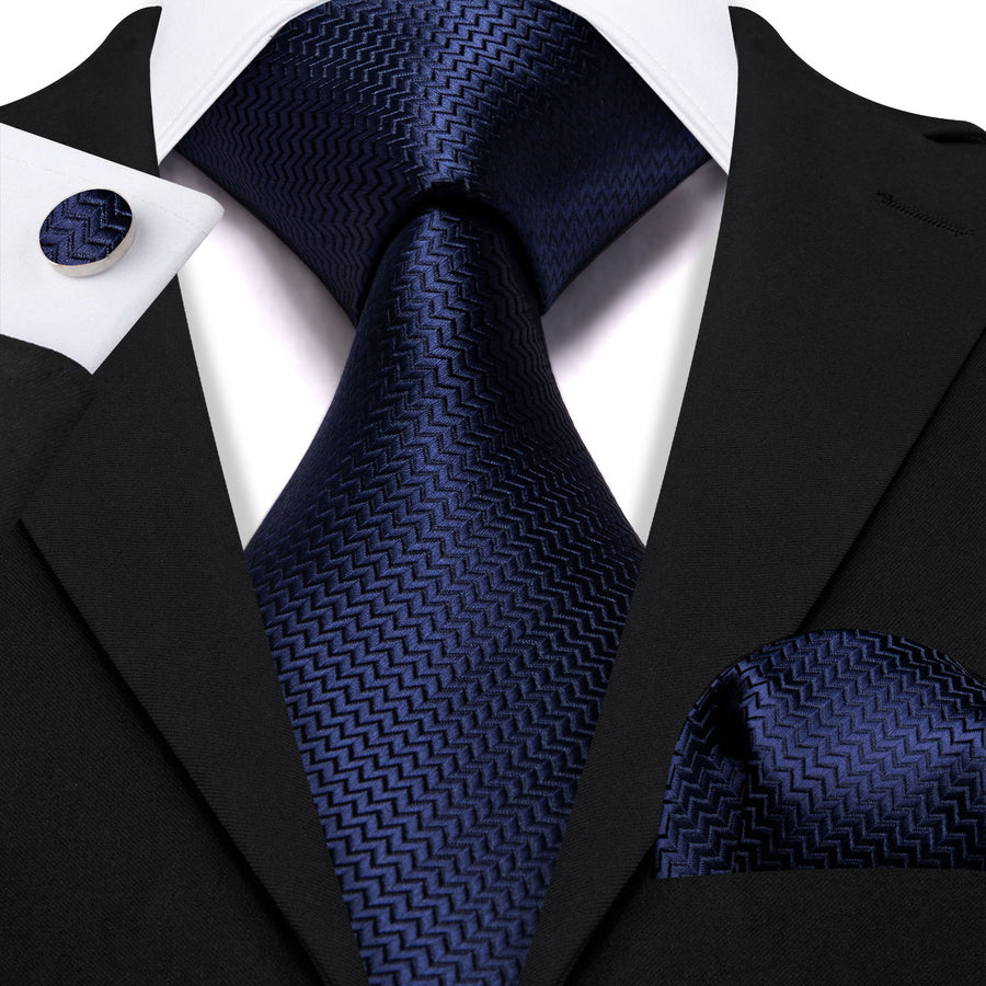 Navy Blue Silk XL Tie, Pocket Square and Cufflinks tie sets    - Sophisticated Gentlemen