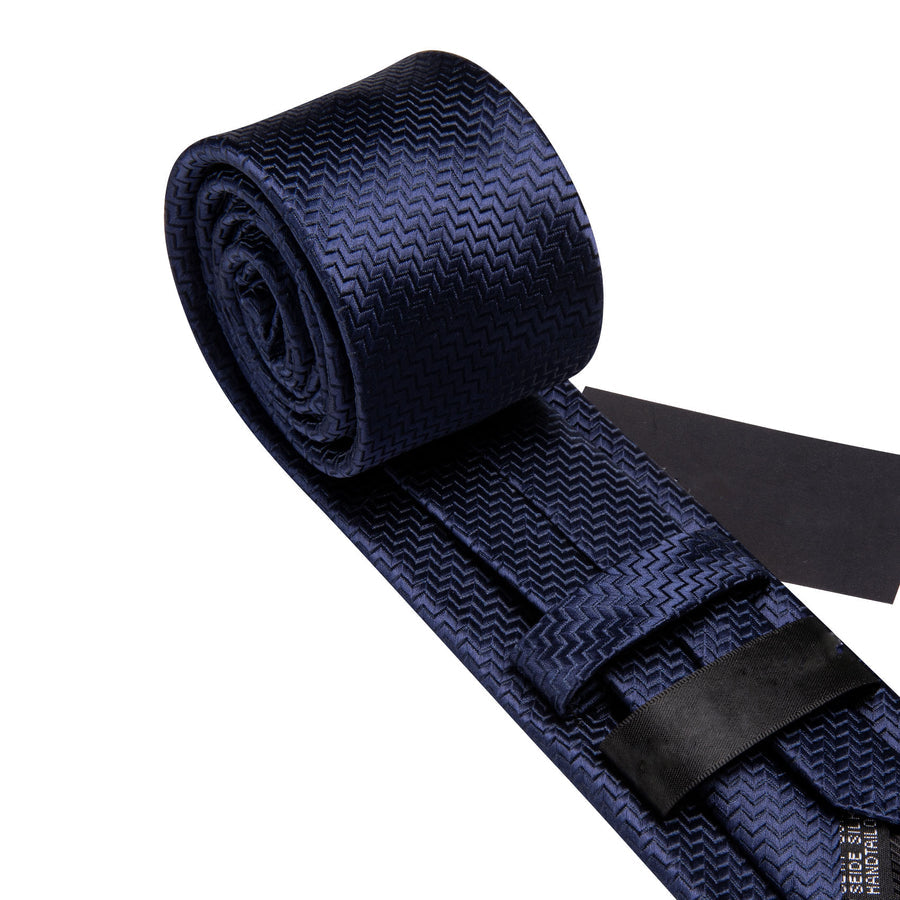 Navy Blue Silk XL Tie, Pocket Square and Cufflinks tie sets    - Sophisticated Gentlemen