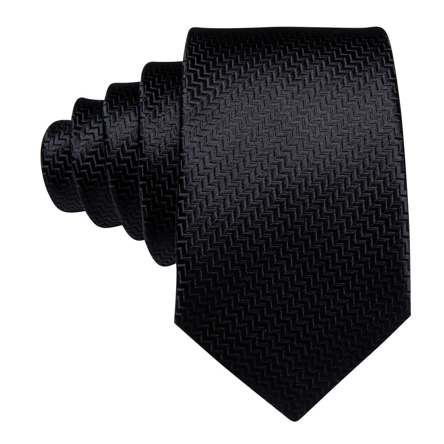 Pure Black Ornament XL Tie, Pocket Square and Cufflinks tie sets    - Sophisticated Gentlemen