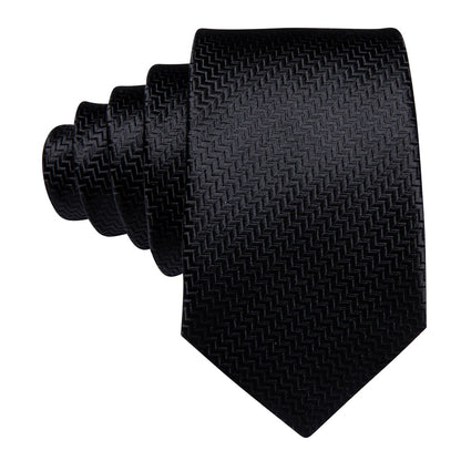 Pure Black Ornament XL Tie, Pocket Square and Cufflinks tie sets    - Sophisticated Gentlemen