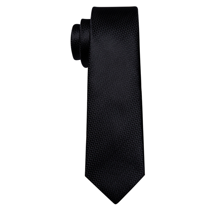 Pure Black Ornament XL Tie, Pocket Square and Cufflinks tie sets    - Sophisticated Gentlemen