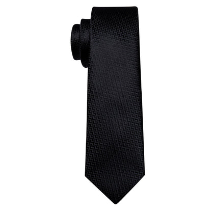 Pure Black Ornament XL Tie, Pocket Square and Cufflinks tie sets    - Sophisticated Gentlemen