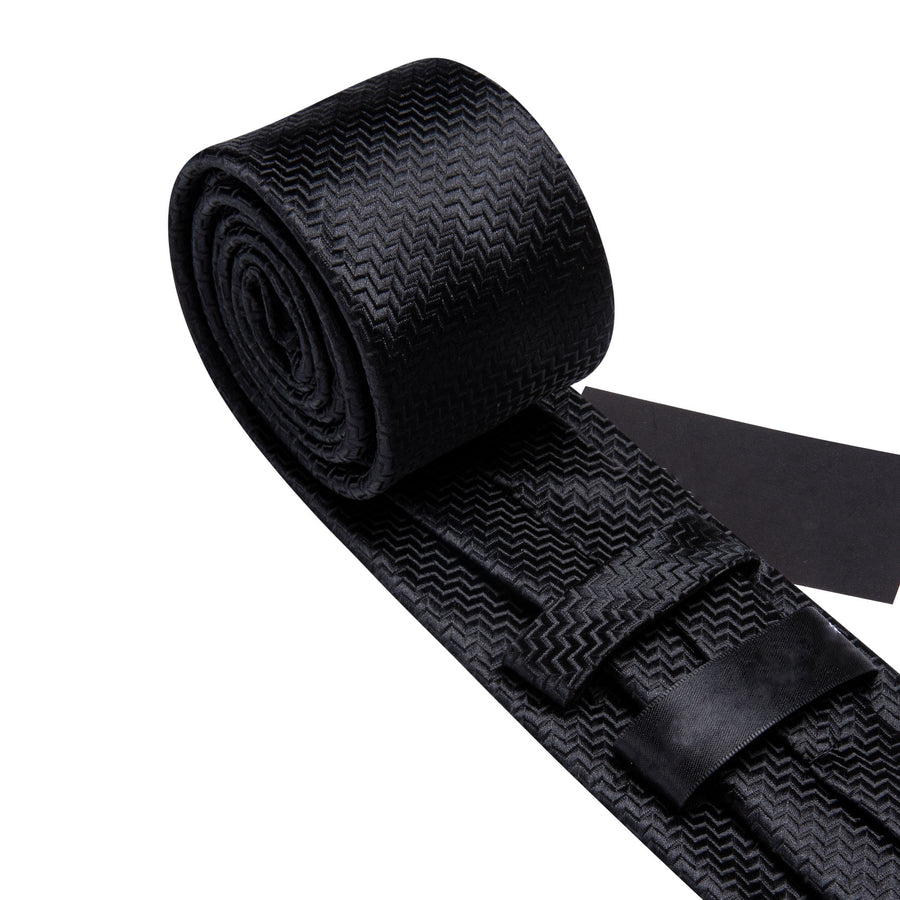Pure Black Ornament XL Tie, Pocket Square and Cufflinks tie sets    - Sophisticated Gentlemen