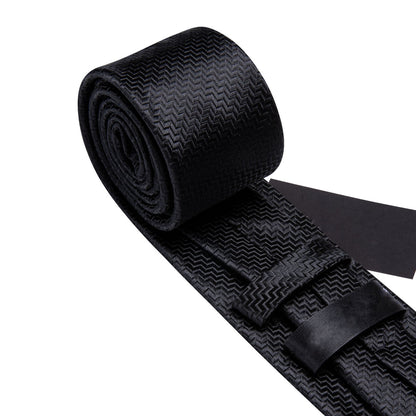 Pure Black Ornament XL Tie, Pocket Square and Cufflinks tie sets    - Sophisticated Gentlemen