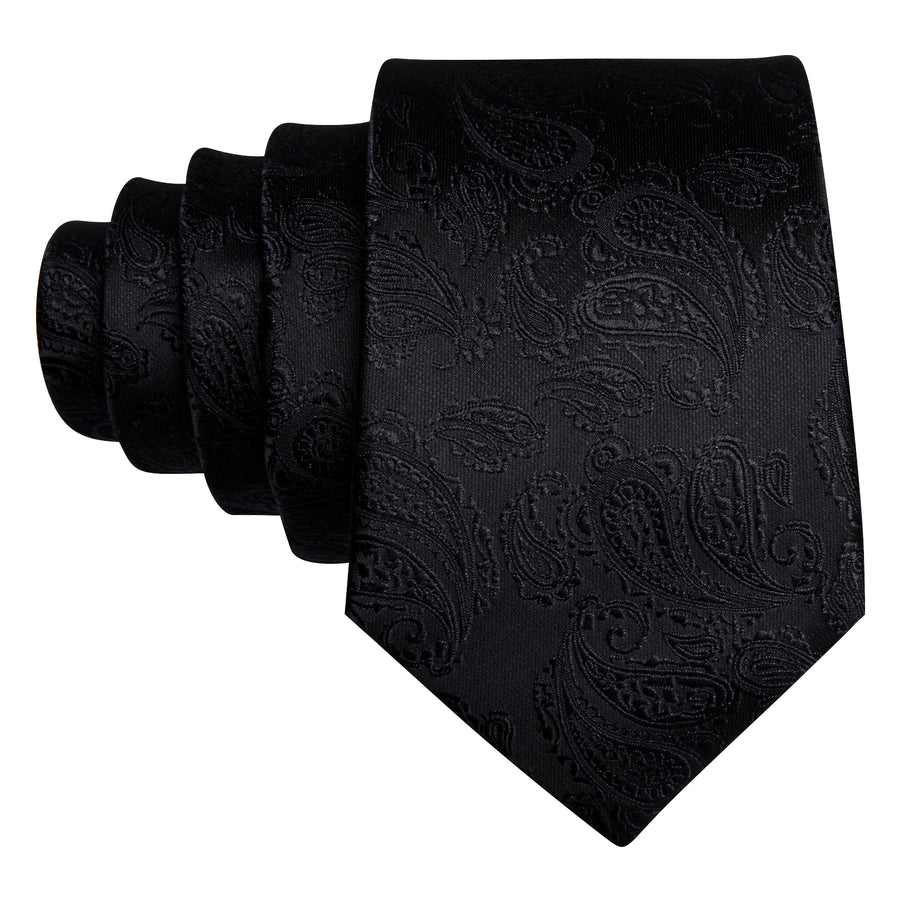 Black Paisley XL Tie, Pocket Square and Cufflinks tie sets    - Sophisticated Gentlemen
