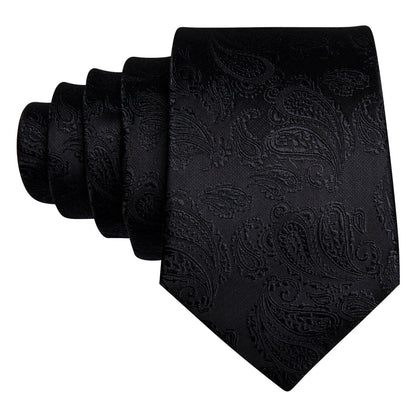 Black Paisley XL Tie, Pocket Square and Cufflinks tie sets    - Sophisticated Gentlemen