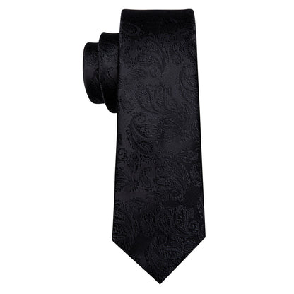 Black Paisley XL Tie, Pocket Square and Cufflinks tie sets    - Sophisticated Gentlemen