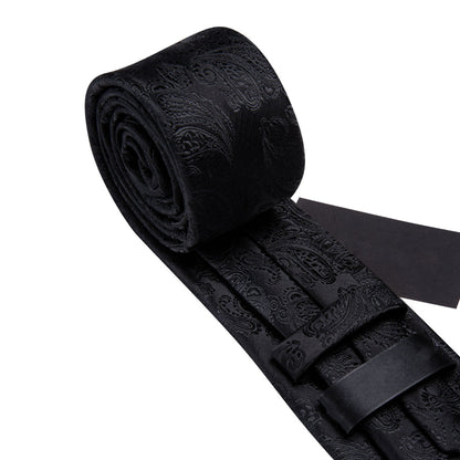 Black Paisley XL Tie, Pocket Square and Cufflinks tie sets    - Sophisticated Gentlemen