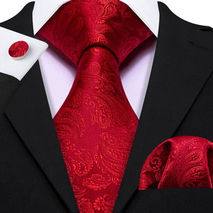 Light Red Paisley XL Tie, Pocket Square and Cufflinks tie sets    - Sophisticated Gentlemen