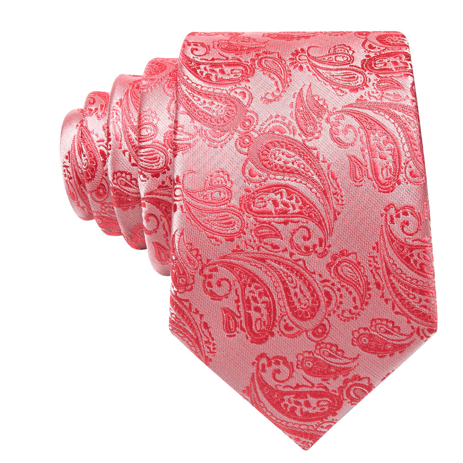 Coral and Red Paisley XL Tie, Pocket Square and Cufflinks tie sets    - Sophisticated Gentlemen