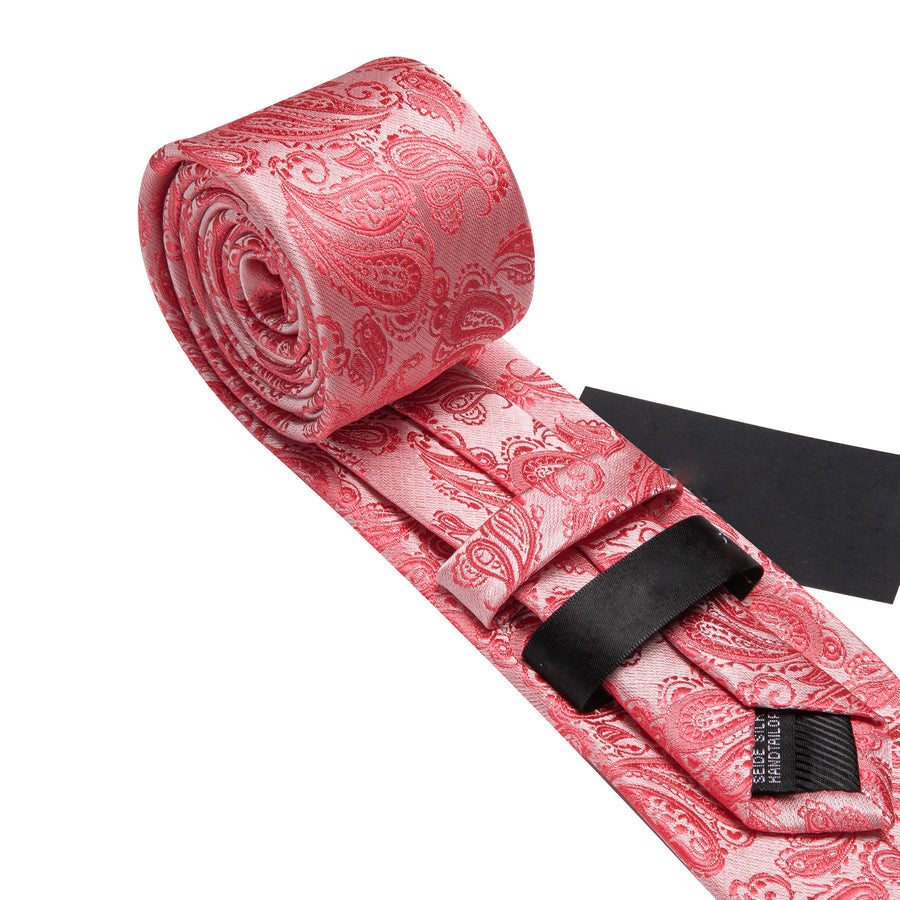 Coral and Red Paisley XL Tie, Pocket Square and Cufflinks tie sets    - Sophisticated Gentlemen