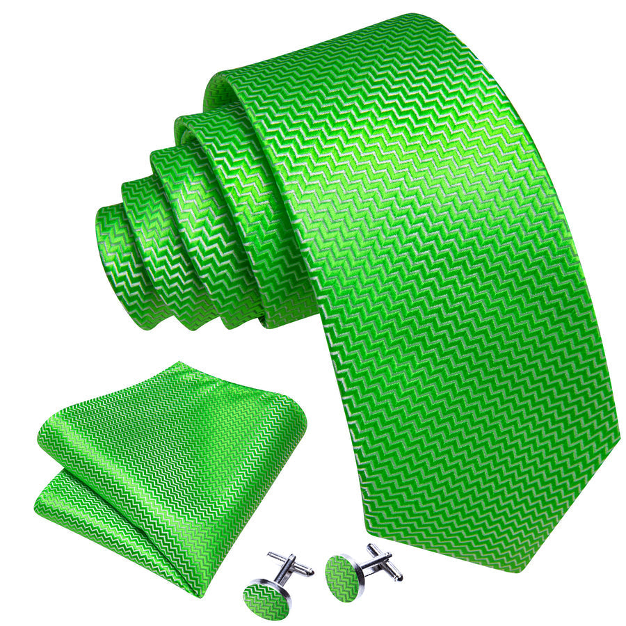 Lime Green Ornament XL Tie, Pocket Square and Cufflinks tie sets    - Sophisticated Gentlemen