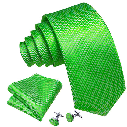 Lime Green Ornament XL Tie, Pocket Square and Cufflinks tie sets    - Sophisticated Gentlemen