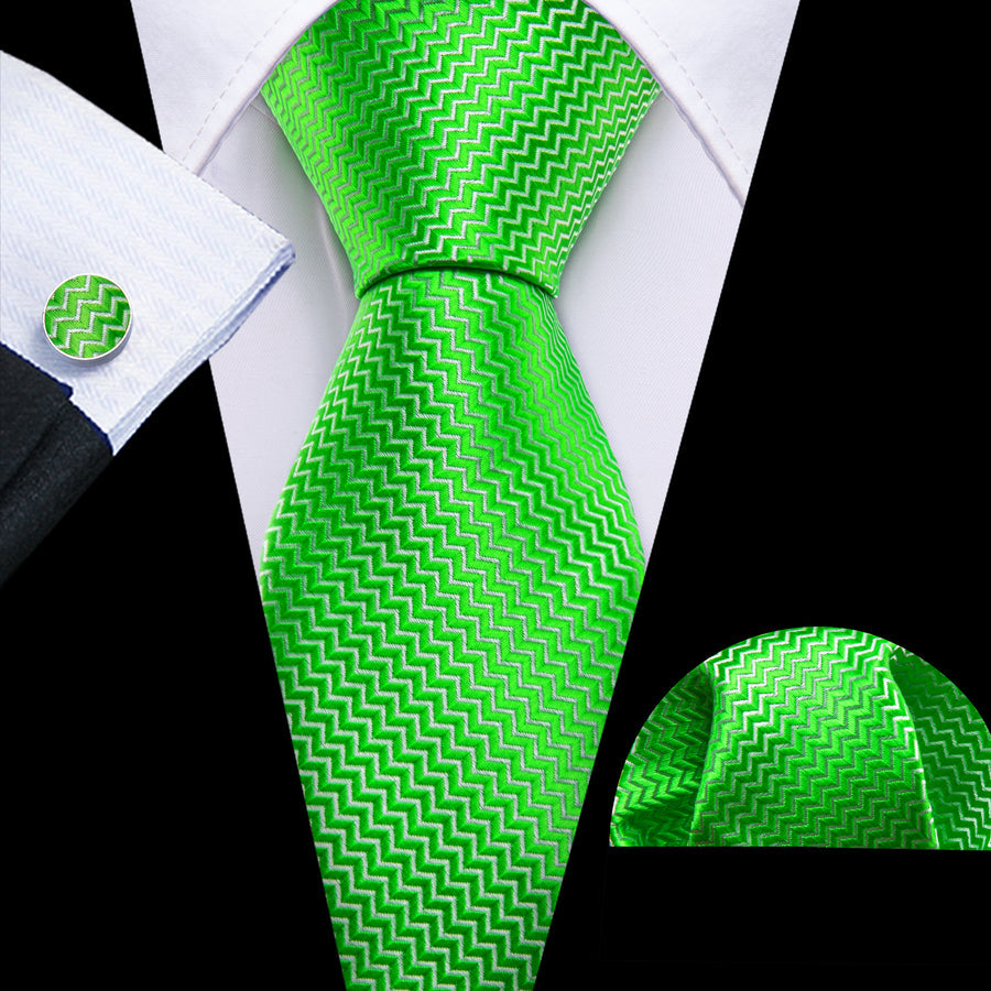 Lime Green Ornament XL Tie, Pocket Square and Cufflinks tie sets    - Sophisticated Gentlemen