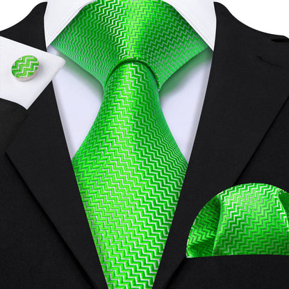 Lime Green Ornament XL Tie, Pocket Square and Cufflinks tie sets    - Sophisticated Gentlemen