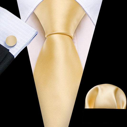Gold Solid Silk Tie, Pocket Square and Cufflinks Set tie sets    - Sophisticated Gentlemen
