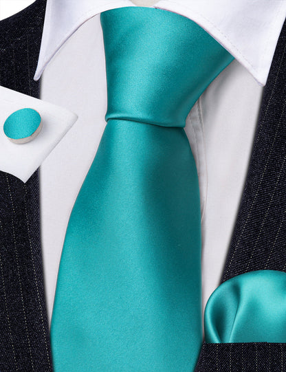 Acid Blue Solid Silk Tie, Pocket Square and Cufflinks Set tie sets    - Sophisticated Gentlemen