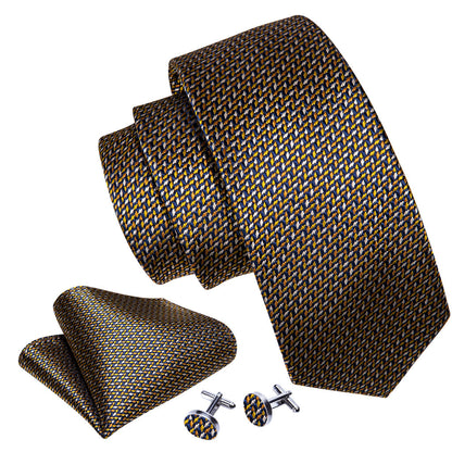 Gold White Silk Tie, Pocket Square and Cufflinks Set tie sets    - Sophisticated Gentlemen