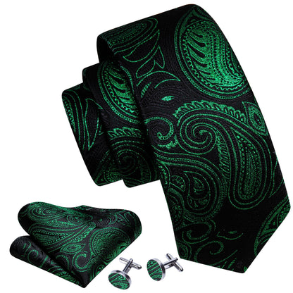 Green Valley Tie, Pocket Square and Cufflinks tie set    - Sophisticated Gentlemen