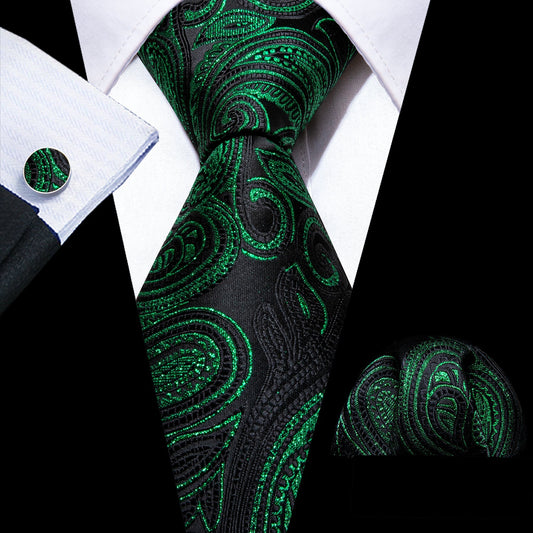 Green Valley Tie, Pocket Square and Cufflinks tie set Standard packaging   - Sophisticated Gentlemen