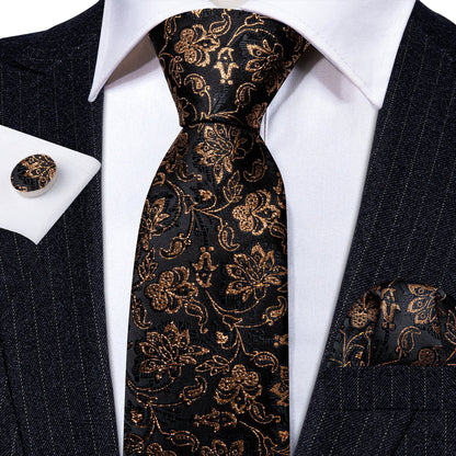 Black Gold Shining Paisley Tie, Pocket Square and Cufflinks Set tie sets    - Sophisticated Gentlemen