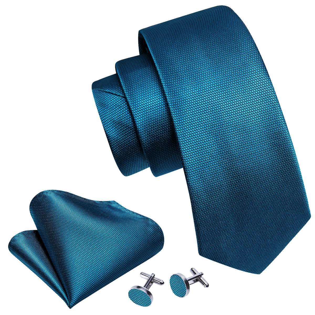 Teal Blue Sky Solid Silk Tie, Pocket Square and Cufflinks Set tie sets    - Sophisticated Gentlemen