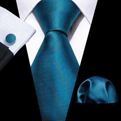 Teal Blue Sky Solid Silk Tie, Pocket Square and Cufflinks Set tie sets    - Sophisticated Gentlemen