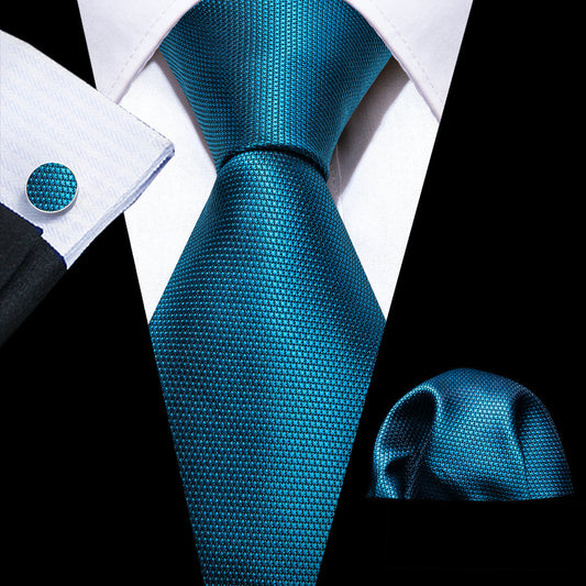 Teal Blue Sky Solid Silk Tie, Pocket Square and Cufflinks Set tie sets    - Sophisticated Gentlemen