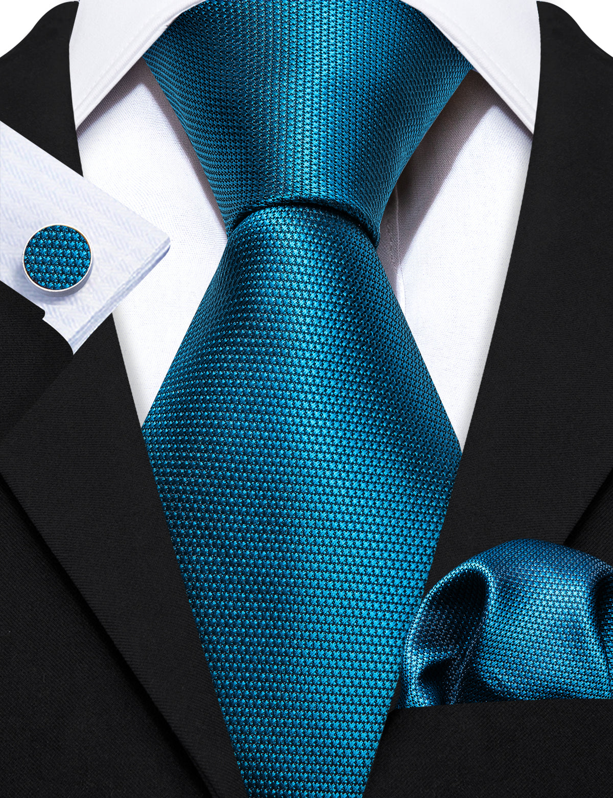 Teal Blue Sky Solid Silk Tie, Pocket Square and Cufflinks Set tie sets    - Sophisticated Gentlemen