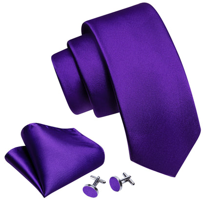 Purple Violet Solid Silk Tie, Pocket Square and Cufflinks Set tie sets    - Sophisticated Gentlemen