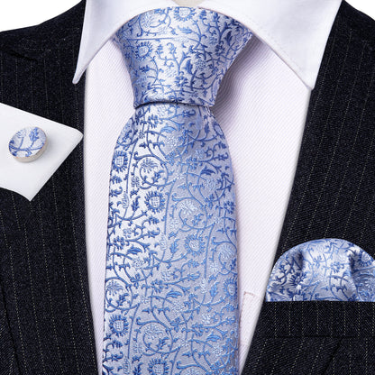 Blue White Paisley Tie, Pocket Square and Cufflinks Set tie sets    - Sophisticated Gentlemen