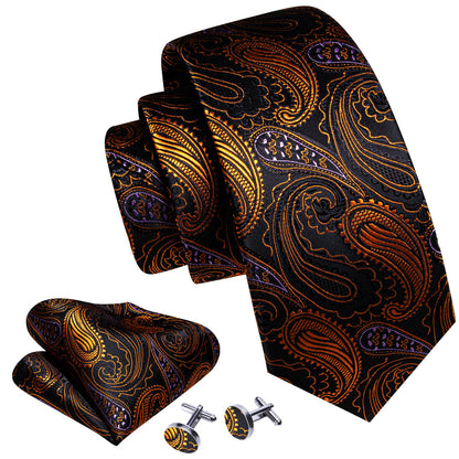 Black Gold Paisley Tie, Pocket Square and Cufflinks Set tie sets    - Sophisticated Gentlemen