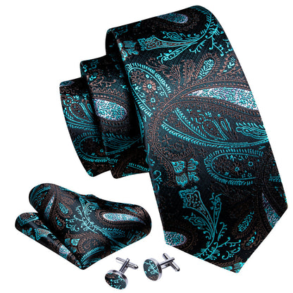 Black Blue Paisley Silk Tie, Pocket Square and Cufflinks Set tie sets    - Sophisticated Gentlemen