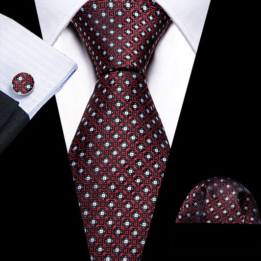 Red White Striped Silk Tie, Pocket Square and Cufflinks Set tie sets    - Sophisticated Gentlemen