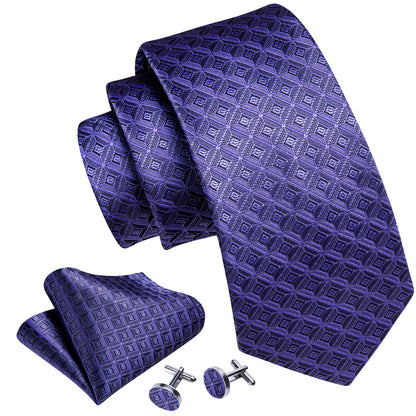 Purple Novelty Plaid Silk Tie, Pocket Square and Cufflinks Set tie sets    - Sophisticated Gentlemen