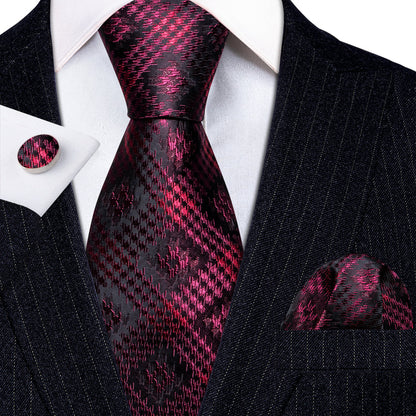 Black Red Novelty Silk Tie, Pocket Square and Cufflinks Set tie sets    - Sophisticated Gentlemen