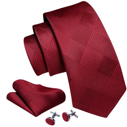 Red Jacquard Lattice Silk Tie, Pocket Square and Cufflinks Set tie sets    - Sophisticated Gentlemen