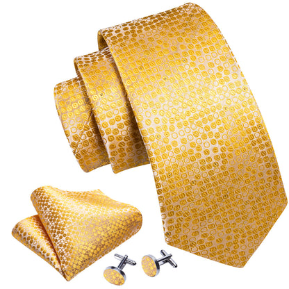 Yellow Floral Silk Tie, Pocket Square and Cufflinks Set tie sets    - Sophisticated Gentlemen