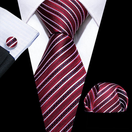 Red Striped Silk Tie, Pocket Square and Cufflinks Set tie sets    - Sophisticated Gentlemen