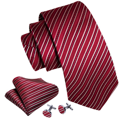 Red White Striped Silk Tie, Pocket Square and Cufflinks Set tie sets    - Sophisticated Gentlemen