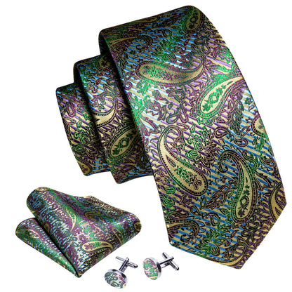 Colorful Paisley Silk Tie, Pocket Square and Cufflinks Set tie sets    - Sophisticated Gentlemen