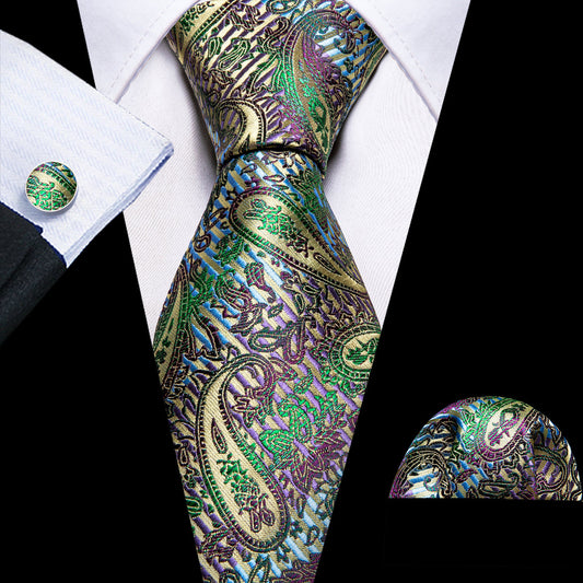 Colorful Paisley Silk Tie, Pocket Square and Cufflinks Set tie sets    - Sophisticated Gentlemen